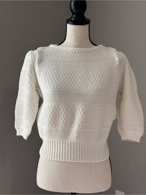 Vintage Heritage Green Lantern 80’s Cream Knit Button-Shoulder Chunky Sweater
